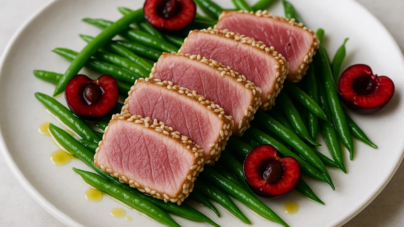 Tagliata di tonno sesamo ciliegie"