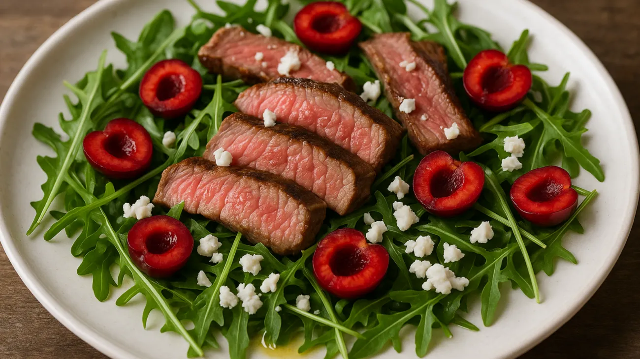 tagliata di manzo ciliegie ricotta salata"